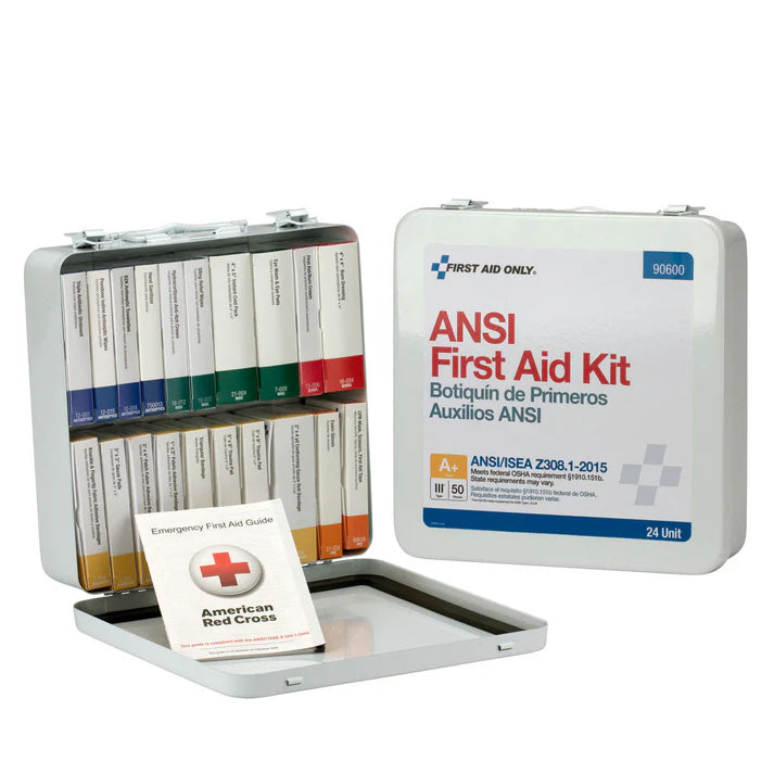 First Aid Only 50 Person 24 Unit First Aid Kit, Metal, Weatherproof, ANSI A+, Type III, ANSI 2015 Compliant