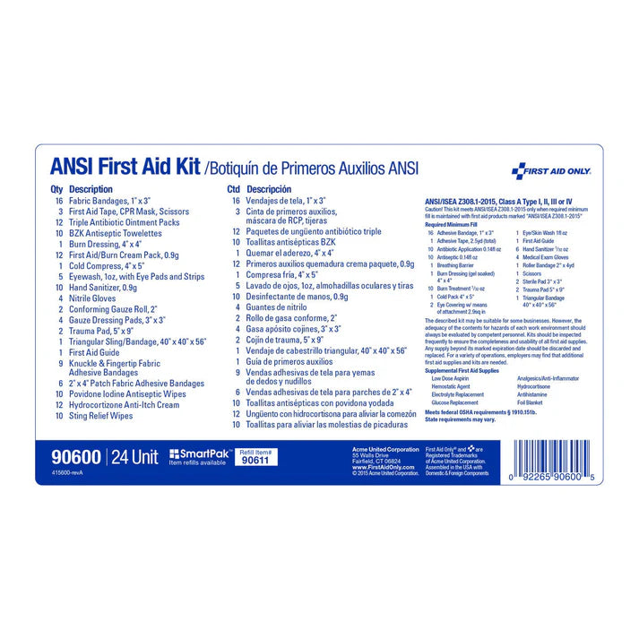 First Aid Only 50 Person 24 Unit First Aid Kit, Metal, Weatherproof, ANSI A+, Type III, ANSI 2015 Compliant