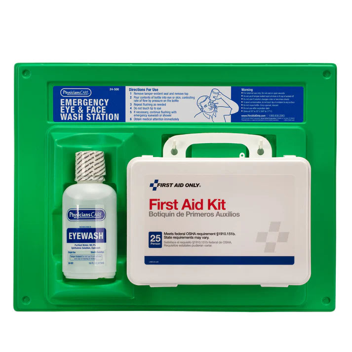 First Aid Only Single 16 oz. Eye Wash Station with 25 Person First Aid Kit