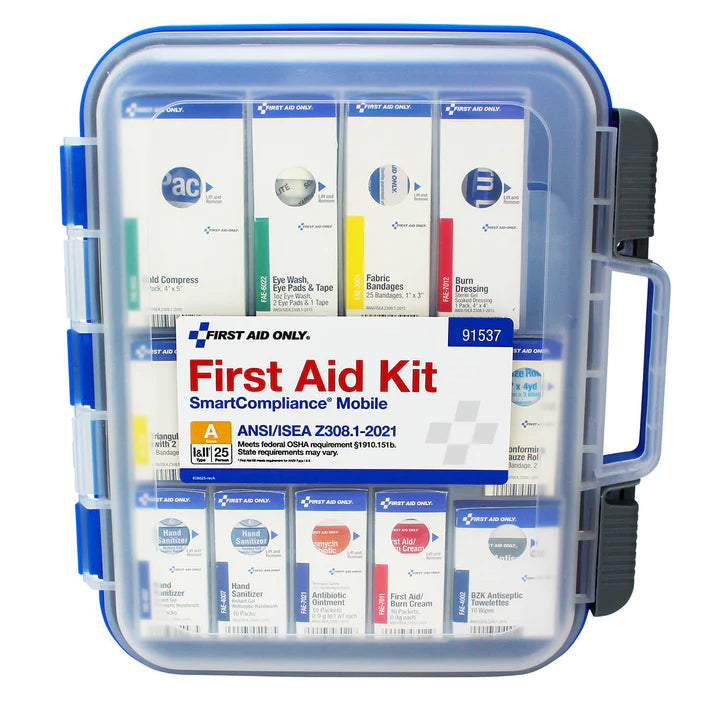 First Aid Only SmartCompliance Mobile 25 Person ANSI A Clear Front First Aid Kit, ANSI 2021 Compliant
